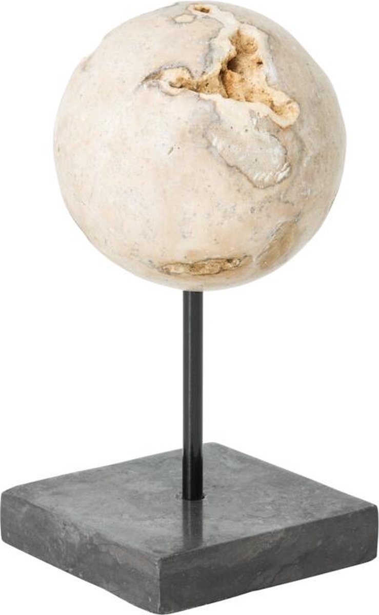 MUST Living Object Ball Cheese Stone,30xØ15 cm, cream marble with black marble stand