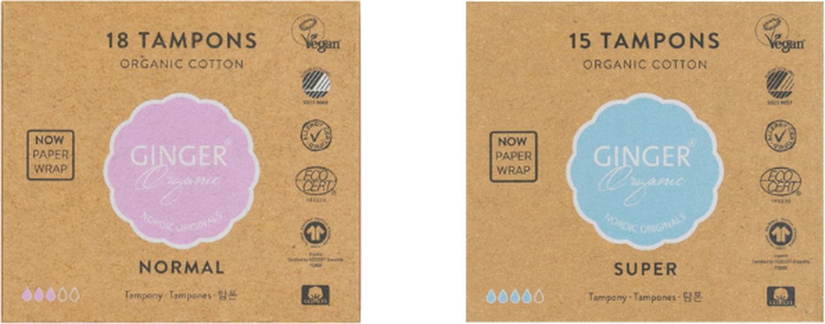 Goedkoopste Ginger Organic - Tampons - Normaal Super - Biologisch - Comfortabel - Allergievrij