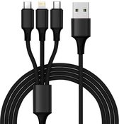 3 in 1 Usb Nylon Kabel - Usb Type C, Lightning, Micro Usb - 120 cm - ook voor iPhone & Android - Snelladen - Laadsnoer - Laadkabel - GSM - Opladen - Auto - Fast Charge