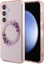 Guess Flowers Wreath Back Case (MagSafe Compatible) - Geschikt voor Samsung Galaxy S24 (S921) - Roze