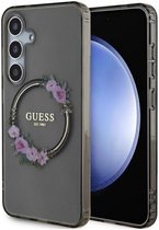 Guess – Geschikt voor – Galaxy S24 – Backcover hoesje Flowers Wreath – MagSafe – Transparant Zwart
