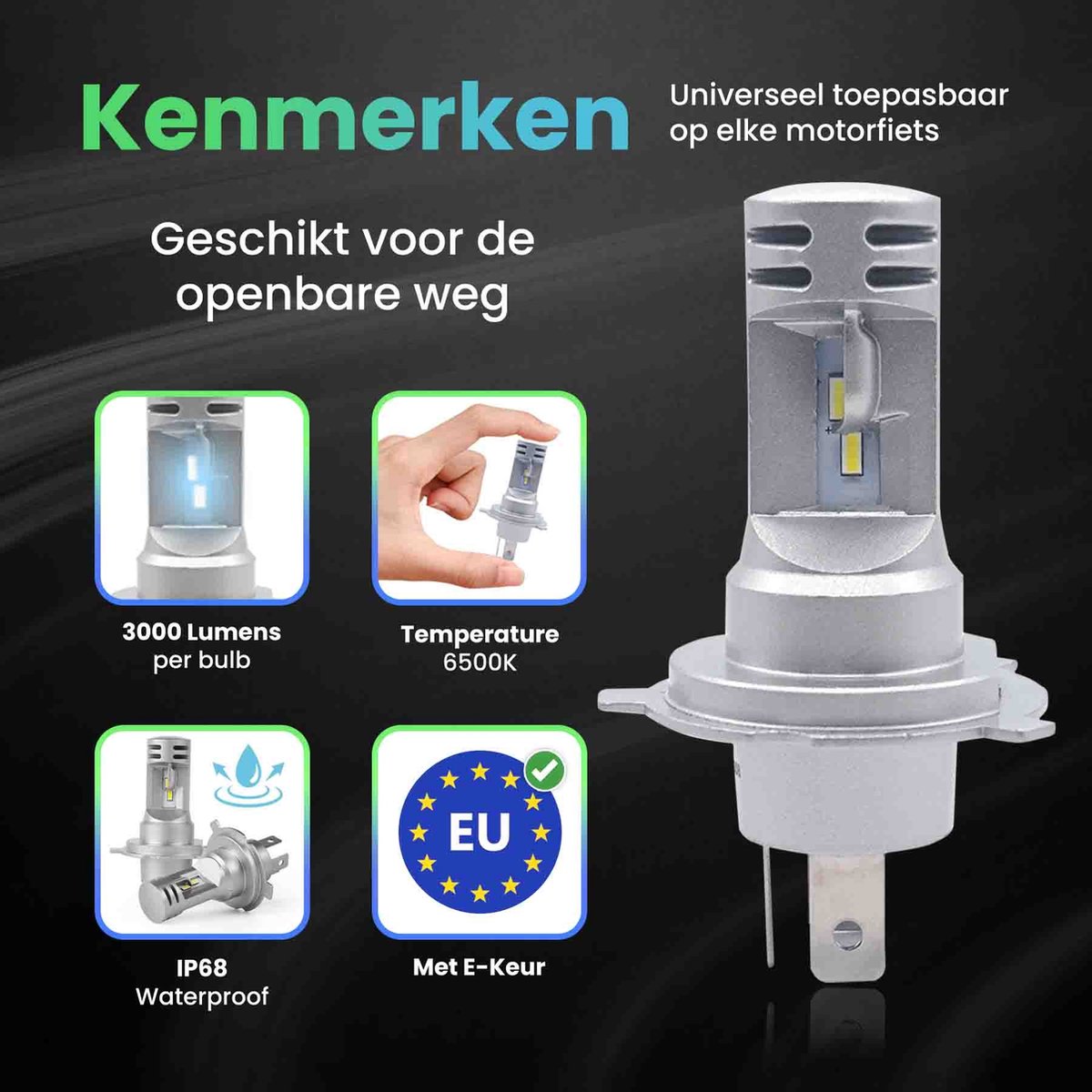 XEOD H4 Perfect Fit Bi-LED lampen met E-Keur – Auto Verlichting Lamp – Dimlicht en Grootlicht - 2 stuks – 12V – foto 3