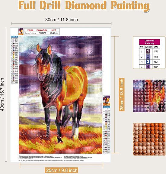 SusggO Diamond Painting, Set de peinture diamant 30 cm x 40 cm Diamond Painting Kit complet d'accessoires DIY 5D Tableau point de croix Broderie