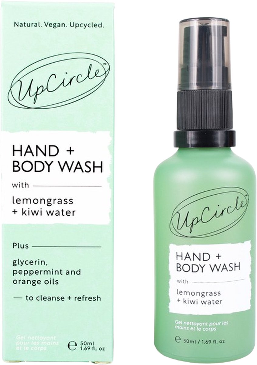 Goedkoopste UpCircle Hand Body Wash - Upcycled Kiwiwater - Citroengras - 50 ML - Citrusgeur - Veganistisch - Milieuvriendelijk