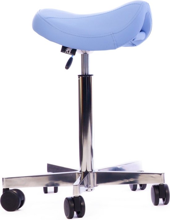 OKAPI® Arctic zadelkruk SKY BLUE - Large gasveer - COMPACT zadel - kapperskruk kappersfiets tabouret