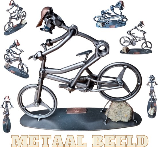 Moutain bike, fiets, metalen beeldje, metaal kunst, het best cadeau, uniek, verjaardag, fietser