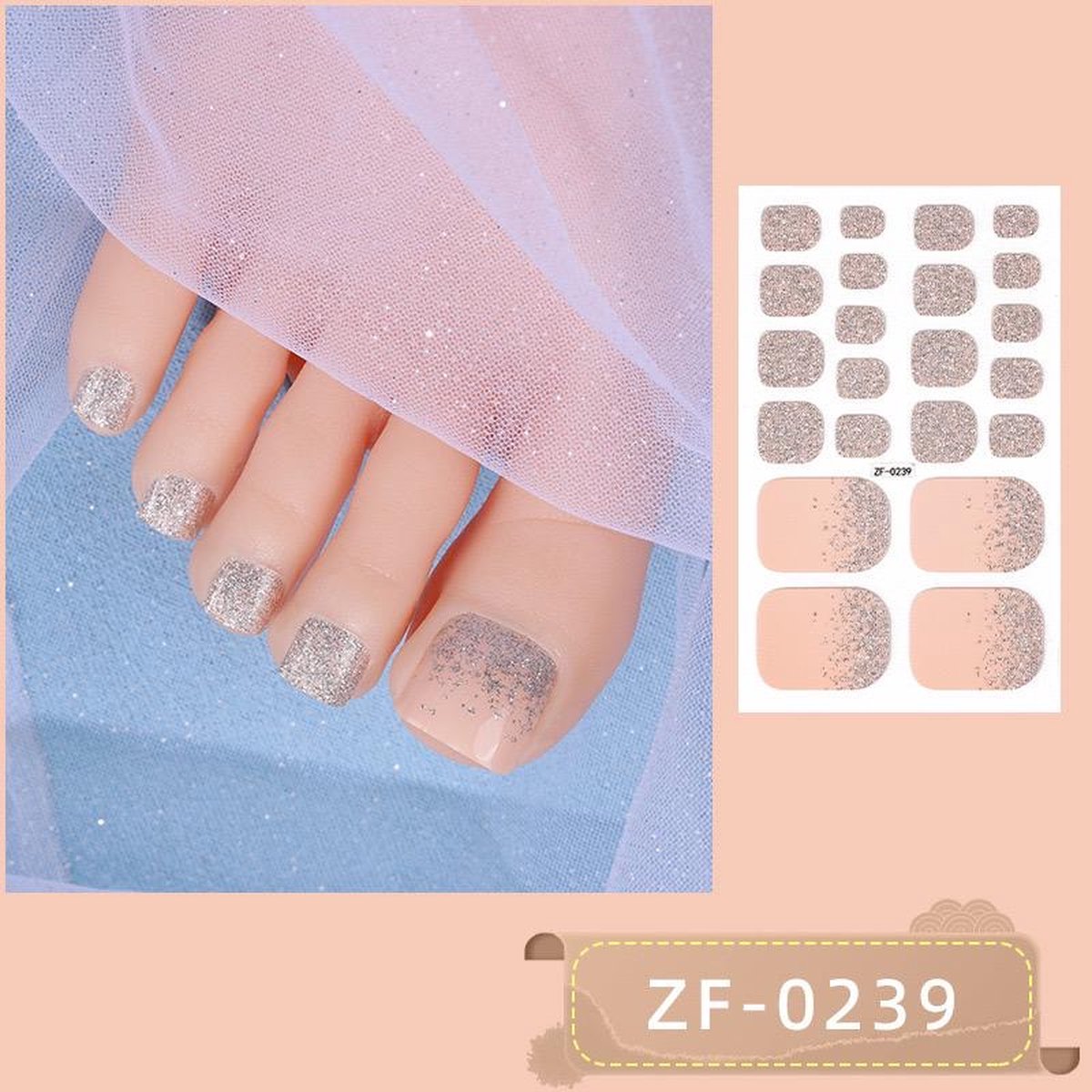 Goedkoopste Prachtige Teen NagelStickers/ 1 vel , 22 tips/ Manicure Feet Nail stickers,Nageldecoratie,Nagellak,Plaknagels / Nail stickers
