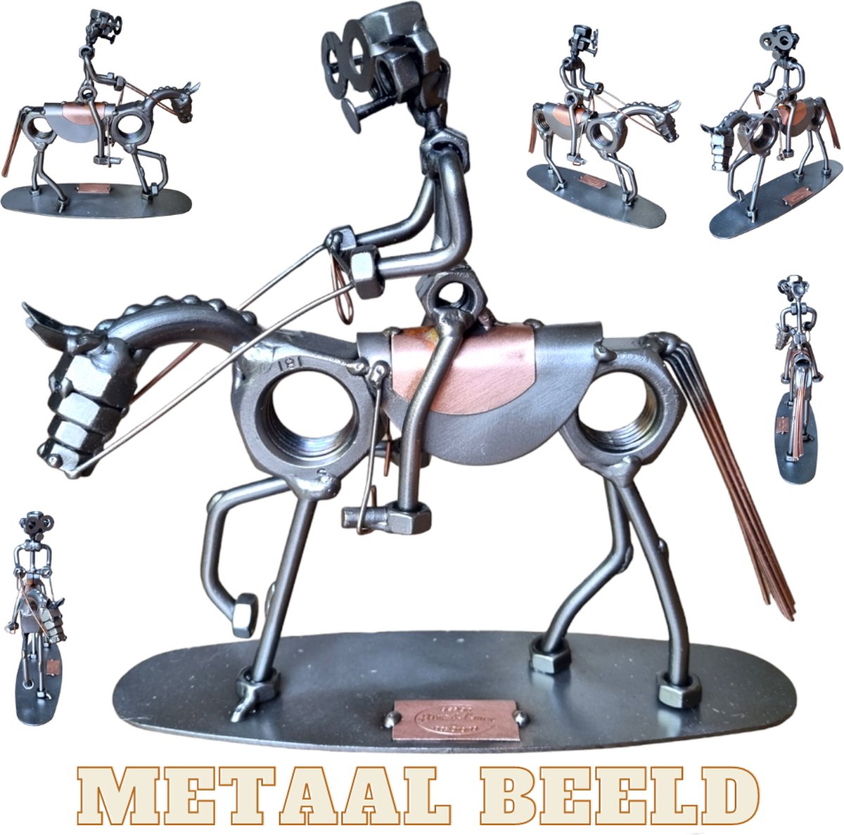 Ruiter en paard-metalen beeld-metaal kunst-sport-het best cadeau-uniek-verjaardag-sinterklas gift-kerst-geschenk