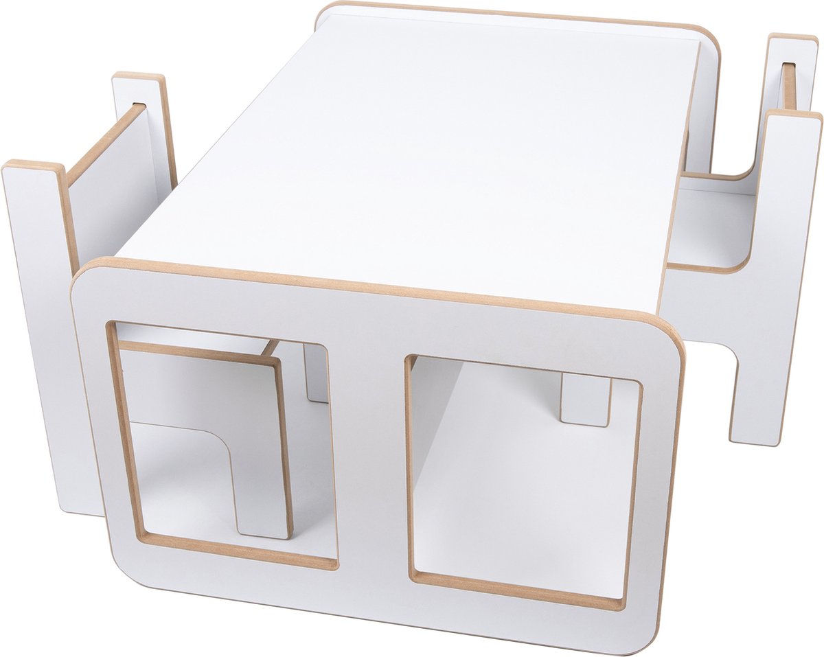 Industrial Living kindertafel - Speeltafel met 2 kinderstoelen - Activiteitentafel - Tekentafel - Kinderbureau - Hout - Wit