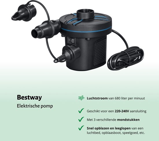 Matelas pneumatique Bestway - 3 en 1 - 1 personne - 2 personnes - 99 x 188 x 25 cm - Vert - Comprend Hoeslaken - Pompe et kit de réparation