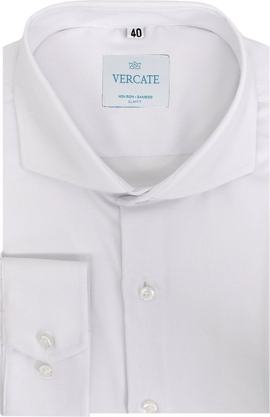 Vercate - Strijkvrij Kreukvrij Overhemd - Wit - Slim Fit - Bamboe Katoen - Lange Mouw - Heren - Maat 42/L