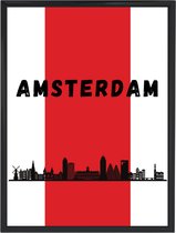 Amsterdam poster a4 'Amsterdam' inclusief zwarte lijst | Voetbal wanddecoratie cadeau | Amsterdam fan poster | Met Amsterdam skyline | Inclusief zwarte houten lijst | Mancave decoratie | Vaderdag cadeau