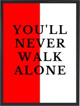 Feyenoord Rotterdam poster a4 'You'll never walk alone' inclusief zwarte lijst | Feyenoord supporter | Voetbal wanddecoratie | Feyenoord Rotterdam fan poster | You'll never walk alone | Met zwarte houten lijst | Mancave decoratie | Vaderdag cadeau
