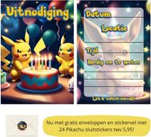 Uitnodiging kinderfeestje - Kinderfeest - Uitnodigingen - Verjaardag - Inclusief enveloppen - Eigen design en print - Wenskaart - Pikachu - 20 stuks - A6