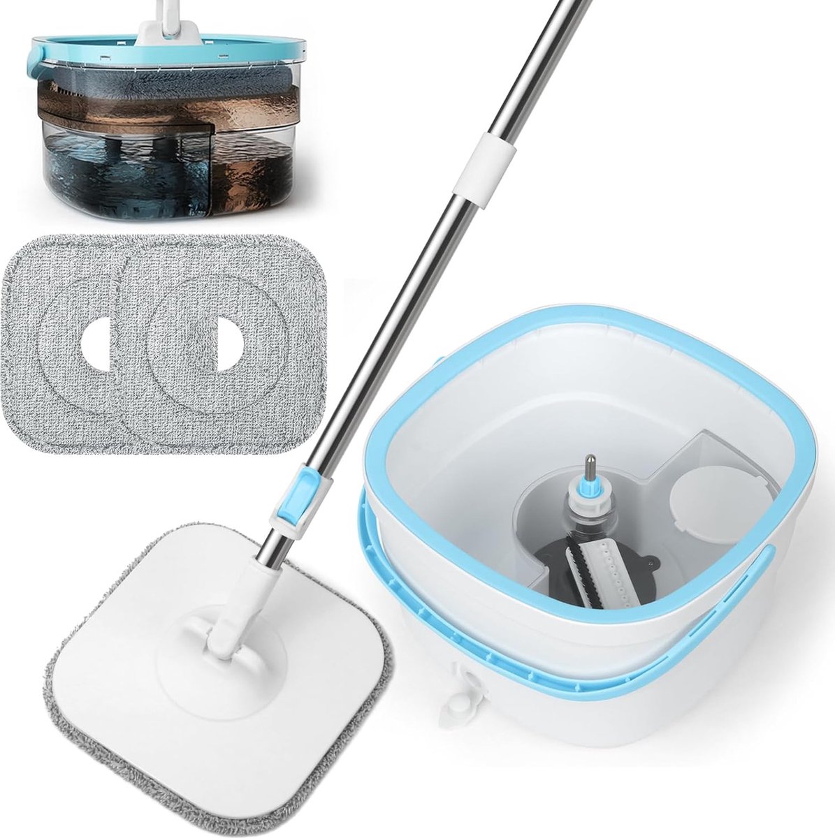 Goedkoopste 30 cm dweilmopset met emmer, 2-in-1 filtersysteem scheidt vuil van zoet water