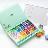 HIMI – Gouache – set van 24 kleuren x 30ml – in kunststof opbergbox groen + penselen set van 3 – groen