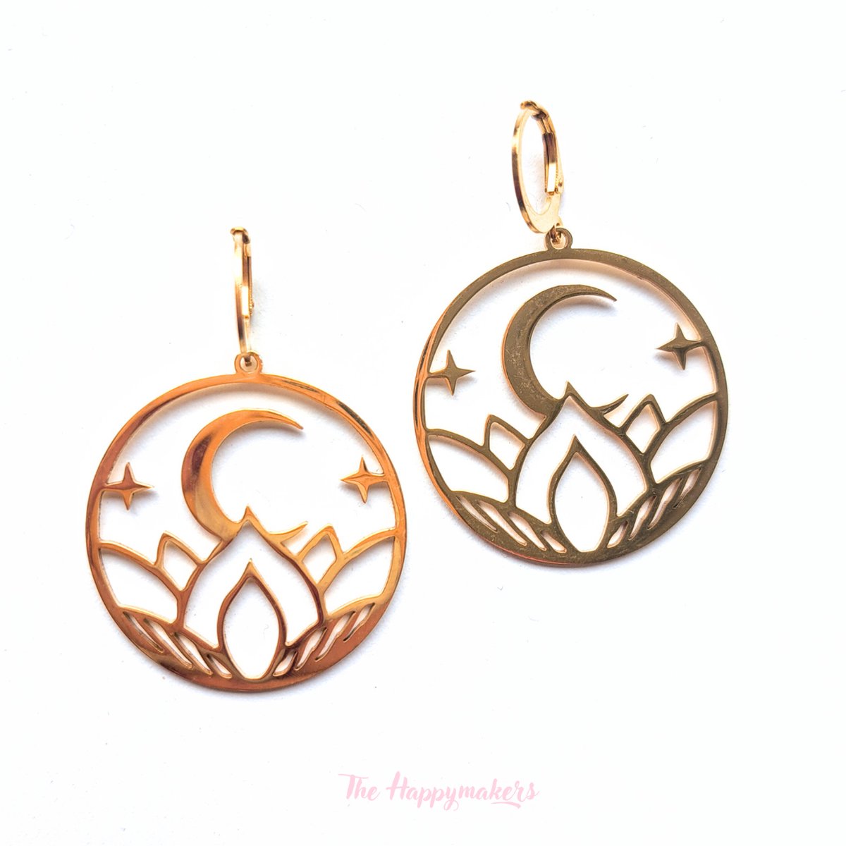 Oorbellen stainless steel ''flowermoon'' waterproof sieraden, roestvrijstaal, bohemian, goud