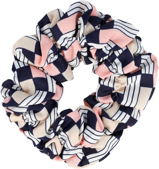 Scrunchie Haarelastiek Haar Krinkel Elastiek Retro Blokken Fantasie Print Zwart Wit Beige Roze