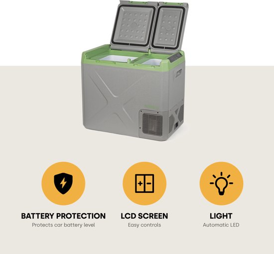 Steamy-E Elektrische Compressor Koelbox - Dual Compartment - Tegelijk koelen en vriezen - 40 liter - 12V en 230V - voor auto en camping - Grijs van Steamy — afbeelding 3