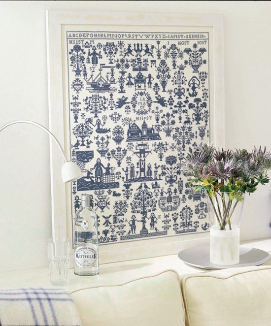 Merklap blauw Anno 1830 borduurpakket - Permin