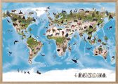 Wereldkaart - Dieren in het wild - Wilde dieren - Poster - 50 x 70 cm