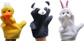 Pluche Dieren Handpoppen | 3 stuks | Poppenkastpoppen Eend, Konijn, Panda | Poppen voor de Poppenkast