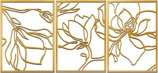3-pack gouden metalen wanddecoratie, minimalistische wanddecoratie kunst, moderne abstracte decoratie voor slaapkamer, woonkamer, badkamer (plant - pak van 3, goud)