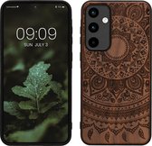 kwmobile telefoonhoesje geschikt voorSamsung Galaxy A55 - Hoesje met bumper - hout - In donkerbruin Indian Sun design