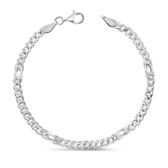 Juwelier Emo - Gourmet met Valkenoog armband Zilver - Gerhodineerd - 3 mm breed - Lengte 20 CM