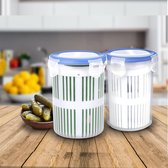 Luxiba - Komkommer Olijf Fruit Bewaarcontainers met Keukenzeef Ingelegd Glas Aparte Natte en Droge Siliconen Voedselcontainer voor Pickles