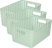 Plasticforte Opbergmand - 3x - Kastmand - rotan kunststof - mintgroen - 6 Liter - 19 x 29 x 13 cm