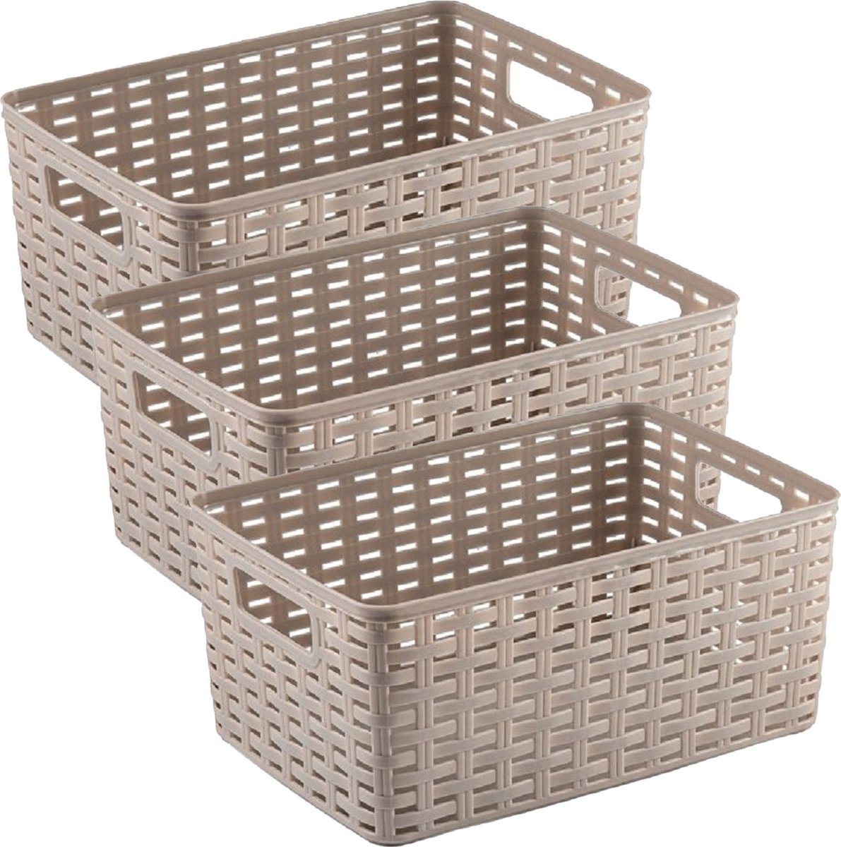 Plasticforte Opbergmand - 3x - Kastmand - rotan kunststof - taupe - 6 Liter - 19 x 29 x 13 cm