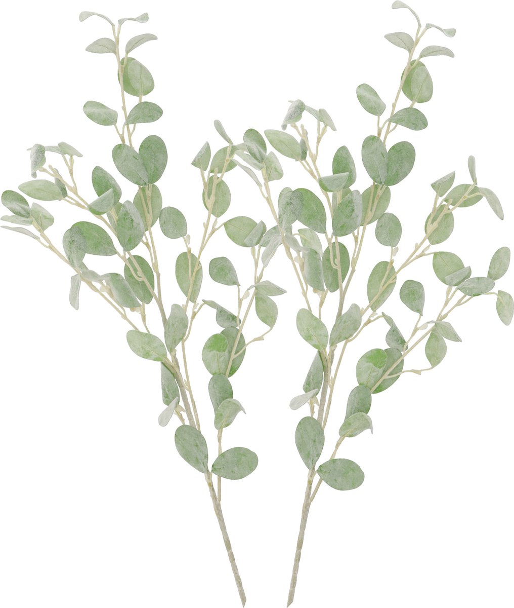 DK design Kunstbloem Eucalyptus tak Real Touch - 2x - 90 cm - lichtgroen - losse steel - Kunst zijdebloemen