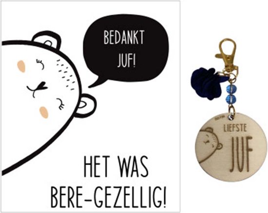 Sleutelhanger en kaartje JUF | BERE-gezellig | BLAUW | jij bent de liefste | liefste juf | topjuf | einde schooljaar | juffen | meester |cadeau