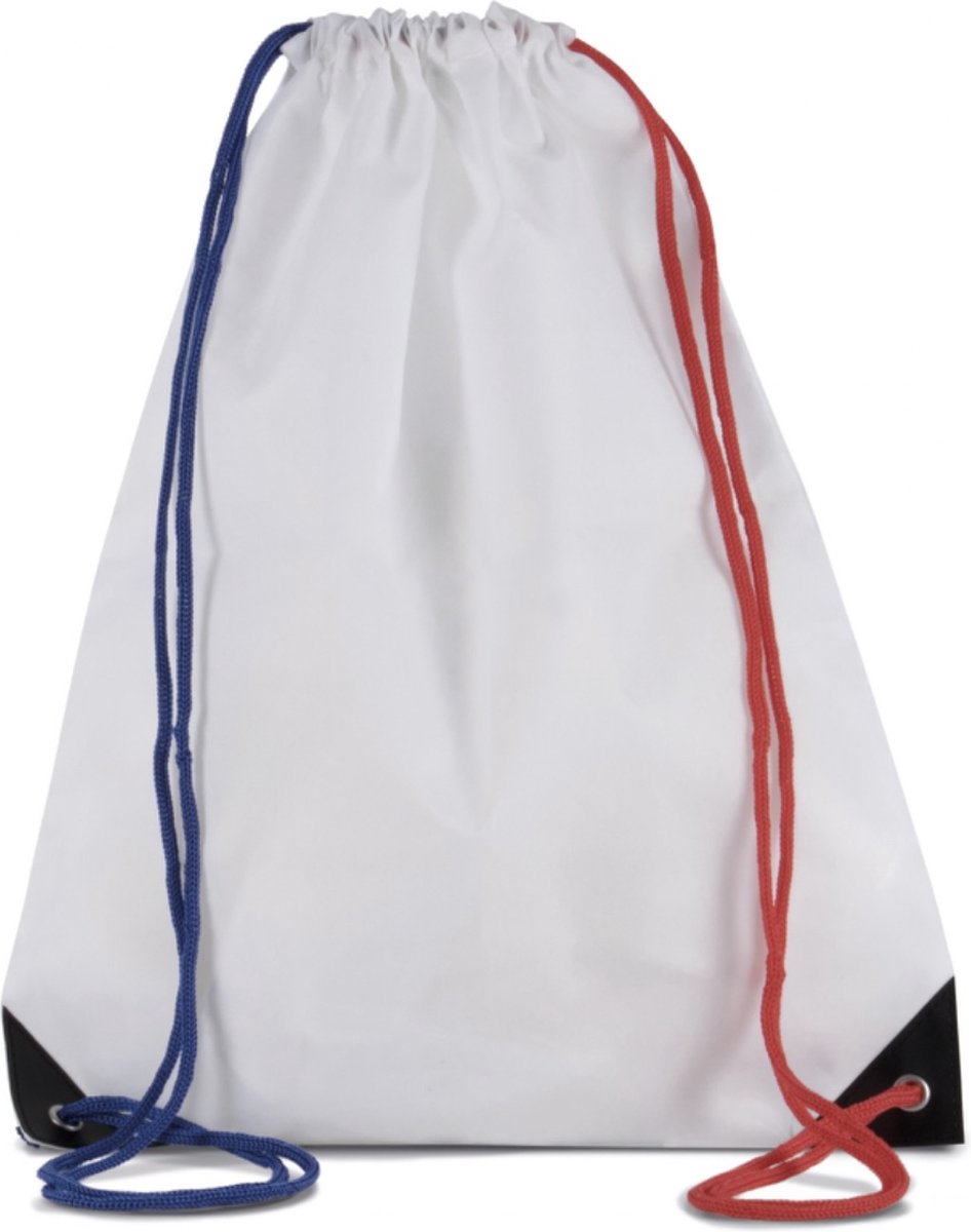 Rugzak/Gymtas/Sporttas/Zwemtas met draagkoordjes KI0104, 34x 44 cm, 13 L, kleur Wit/Rood/Blauw