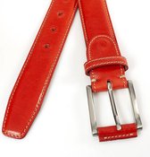 JV Belts Rode leren heren riem - heren riem - 3.5 cm breed - Rood - Echt Leer - Taille: 110cm - Totale lengte riem: 125cm
