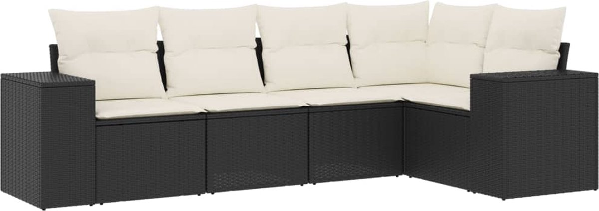 vidaXL 5-delige - Loungeset - met - kussens - poly - rattan - zwart