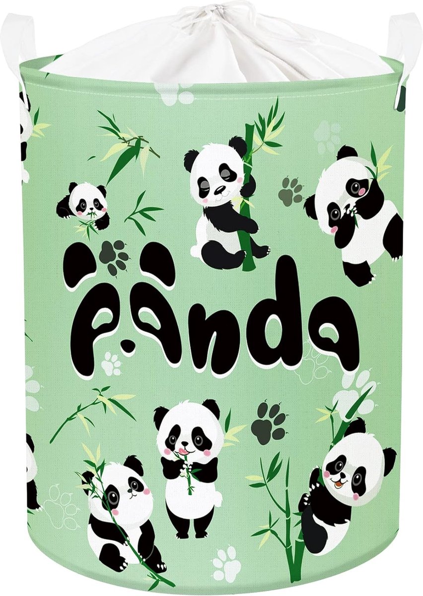 Goedkoopste 45L Baby Wasmand Kinderkamer met Dieren Panda - Groene Wasmand Kinderen met Panda - Bosdieren Speelgoedopbergmand voor Kinderen met Deksel, 36 x 45 cm