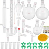 Kit de verrerie de laboratoire de chimie organique 24/40 Joints 29PCS Distillation à la Steam Safe Durable