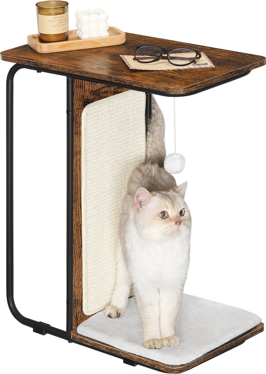 IN.HOMEXL All-In-One Bijzettafel Ellja - Bijzettafel - Kattenmand - Bijzettafel metaal met hout - Bruin - 30x50x61cm