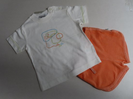 Ensemble - Unie - T shirt wit + short badstof in oranje - 1 jaar 80