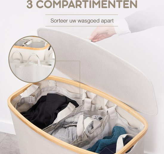 Joseph Joseph Tota 90-liter wasmand met deksel, 2 uitneembare waszakken met handgrepen, Grijs