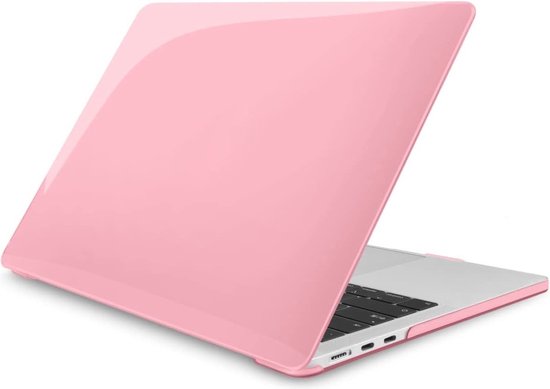 Coque rose pour MacBook Air 2022, sur un ordinateur portable argenté.