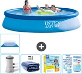 Intex Rond Opblaasbaar Easy Set Zwembad - 396 x 84 cm - Blauw - Inclusief Pomp Solarzeil - Onderhoudspakket - Filters - Grondzeil
