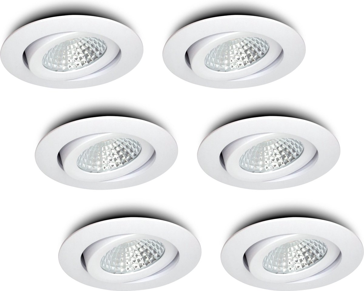 Ledisons LED inbouwspot Lumino set 6 stuks wit dimbaar Ø80 mm 5 jaar garantie 4000K (neutraal-wit) 630 lumen 7 Watt IP54