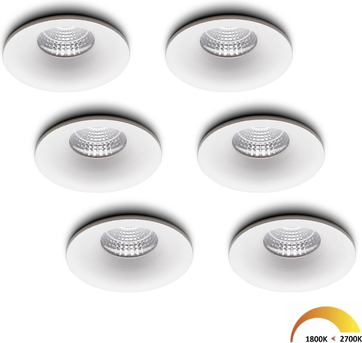 Ledisons LED inbouwspot Villa set 6 stuks wit dimbaar Ø85 mm 5 jaar garantie Dim-to-warm 450 lumen 5 Watt IP54