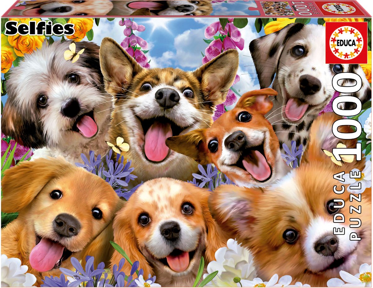Puzzel- Educa Doggy selfie 1000 stukjes de Educa, édition Multicolore – boîte