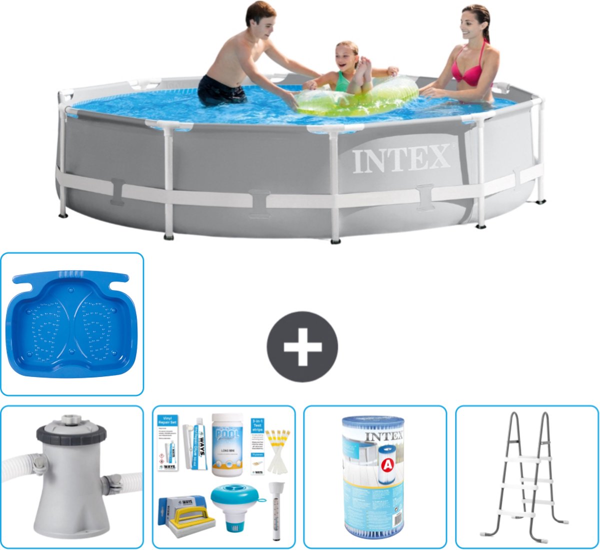Intex Rond Prism Frame Zwembad – 305 x 76 cm – Grijs – Inclusief Pomp Onderhoudspakket – Filter – Ladder – Voetenbad – Vloertegels Intex Rond Prism Frame Zwembad – 305 x 76 cm – Grijs – Inclusief Pomp Onderhoudspakket – Filter – Ladder – Voetenbad – Vloertegels