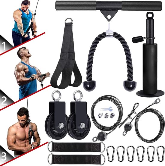 Pulley Cable System DIY Weight Fitness Equipment Set Professioneel Armkracht Trainingsapparaat voor Thuisgymnastiek - Biceps Triceps Schouders en Rug - Optimaliseer je Training met Dit Pulley Cable Systeem!