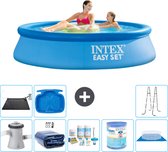 Intex Rond Opblaasbaar Easy Set Zwembad - 244 x 61 cm - Blauw - Inclusief Pomp Solarzeil - Onderhoudspakket - Filter - Grondzeil - Solar Mat - Ladder - Voetenbad